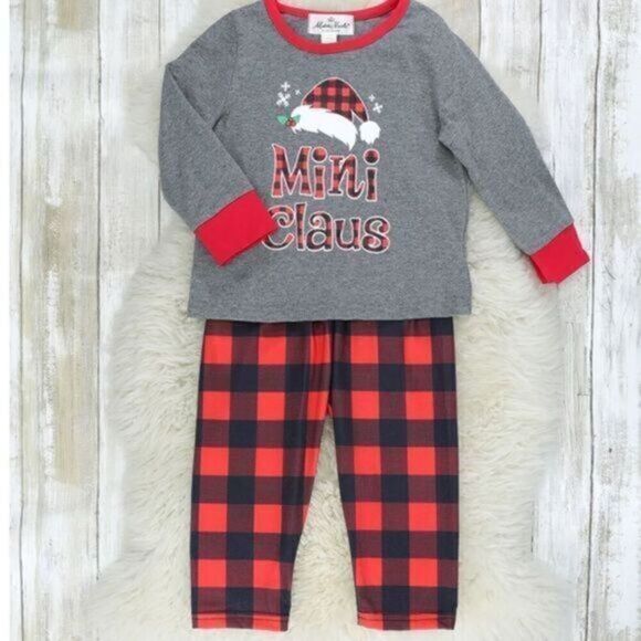 NWT -Girls 2 piece Christmas Pajama Set Mini Clause Buffalo Plaid -Size 12-18 mo - Picture 1 of 4
